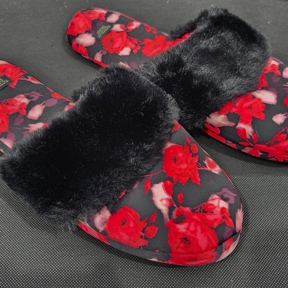 Victoria's Secret Red and Black Floral Slippers - Picture 1 of 6